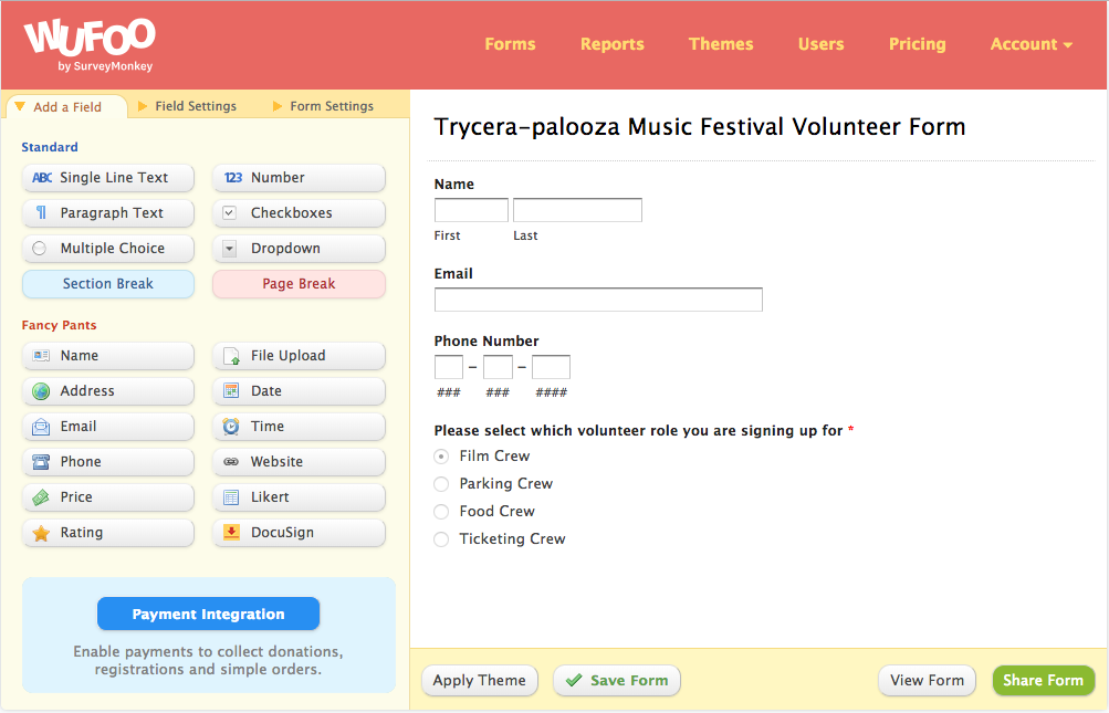 festival registration form