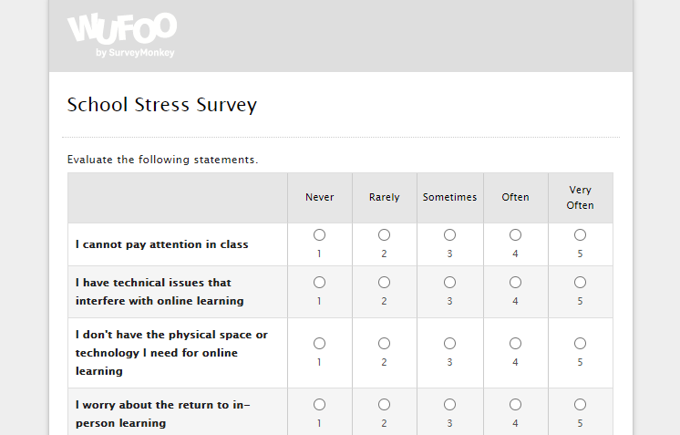 COVID school stress survey for students